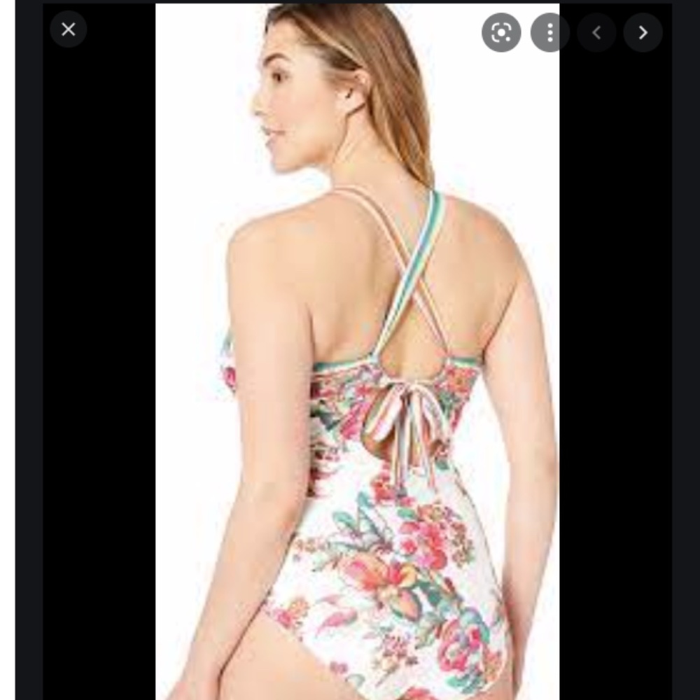 BECCA White Floral One-Piece Swimsuit with Pink & Green Accents